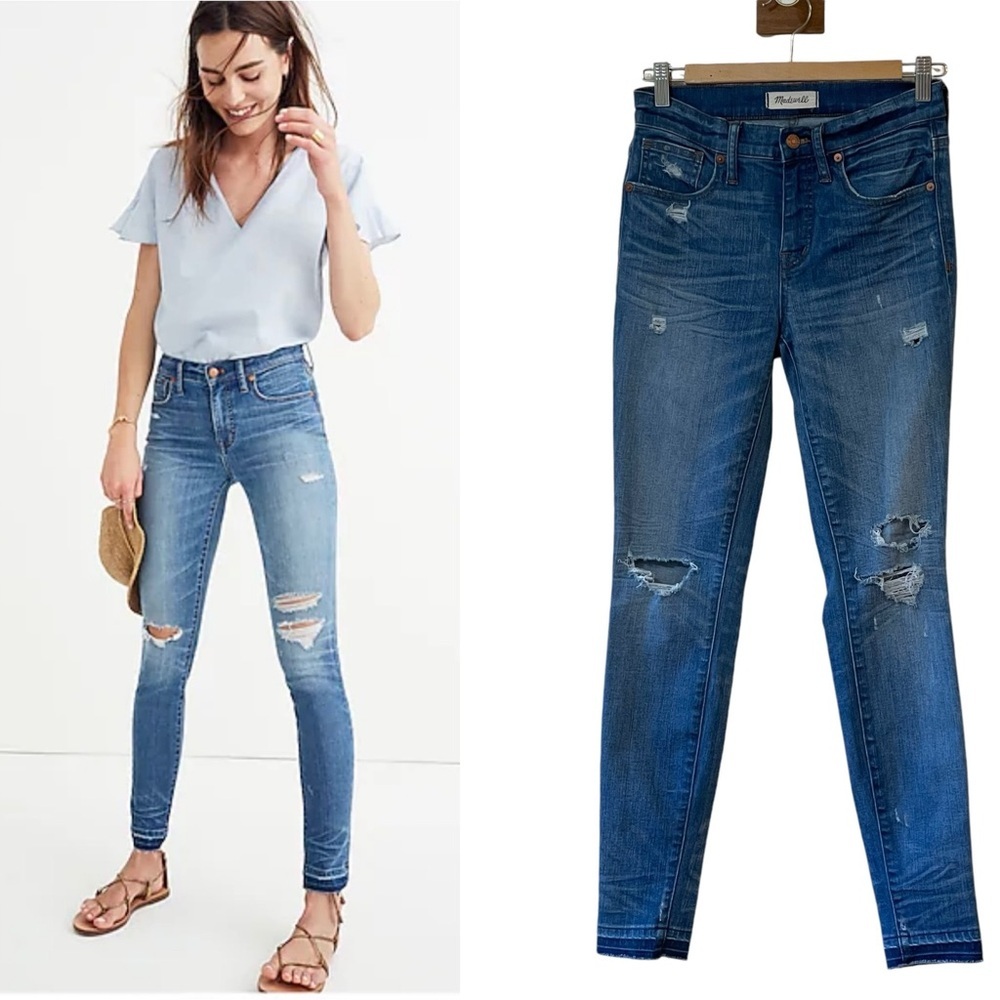 Madwell 9" High-Rise Skinny Jeans in‎ Winifred Wash Drop-Hem Edition